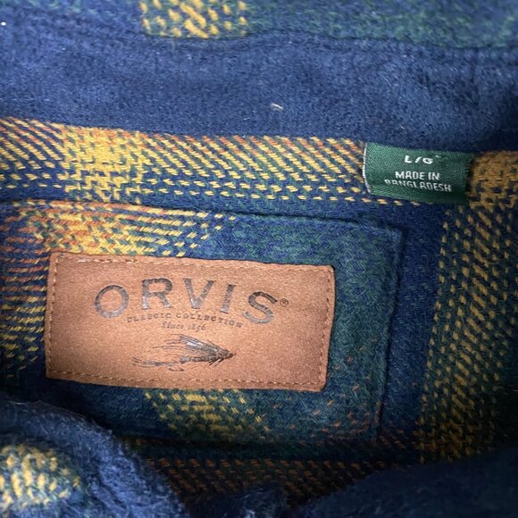 Orvis Shirt Jacket Shacket Men's Large Fits like Medium Green Blue Yellow Plaid - Picture 6 of 12